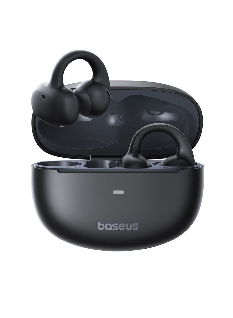 Baseus Open Ear Clip-On Wireless Earbuds With Bluetooth 5.4, Adaptive Comfort Fit And Secure Anti-Drop Design, Deep Bass With Adaptive Bass Boost, Clear Calls With AI Noise Cancelling Mic, IP57 Waterproof, 40H Long Battery Life, Lightweight For Sports, Running, Workout - Bowie MC1 OL- Black - Image 1