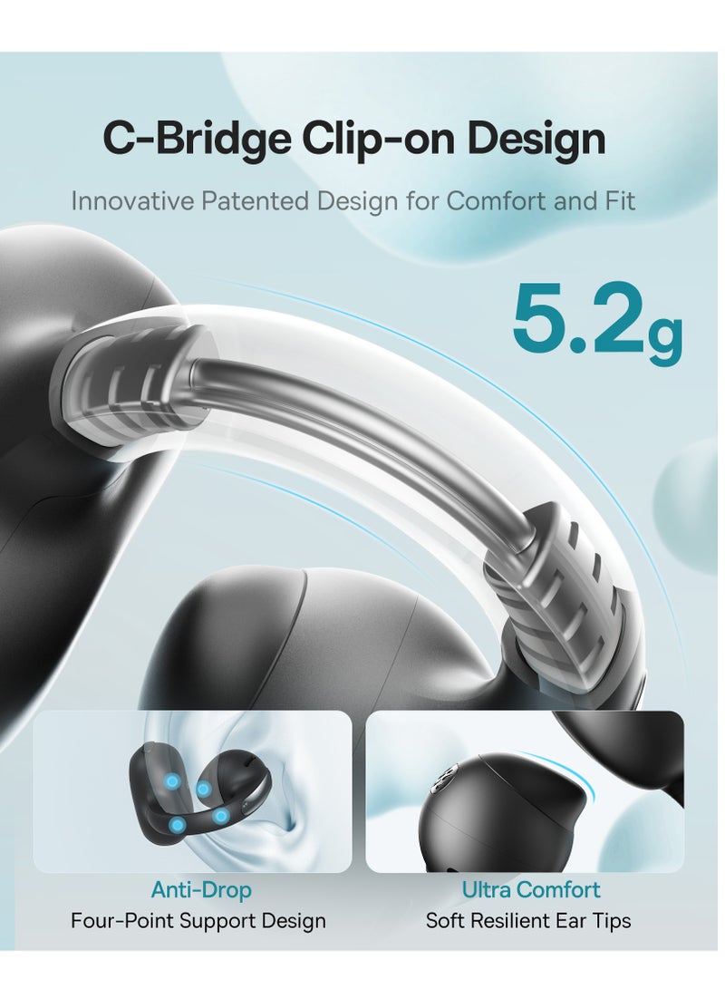 Baseus Open Ear Clip-On Wireless Earbuds With Bluetooth 5.4, Adaptive Comfort Fit And Secure Anti-Drop Design, Deep Bass With Adaptive Bass Boost, Clear Calls With AI Noise Cancelling Mic, IP57 Waterproof, 40H Long Battery Life, Lightweight For Sports, Running, Workout - Bowie MC1 OL- Black - Image 3