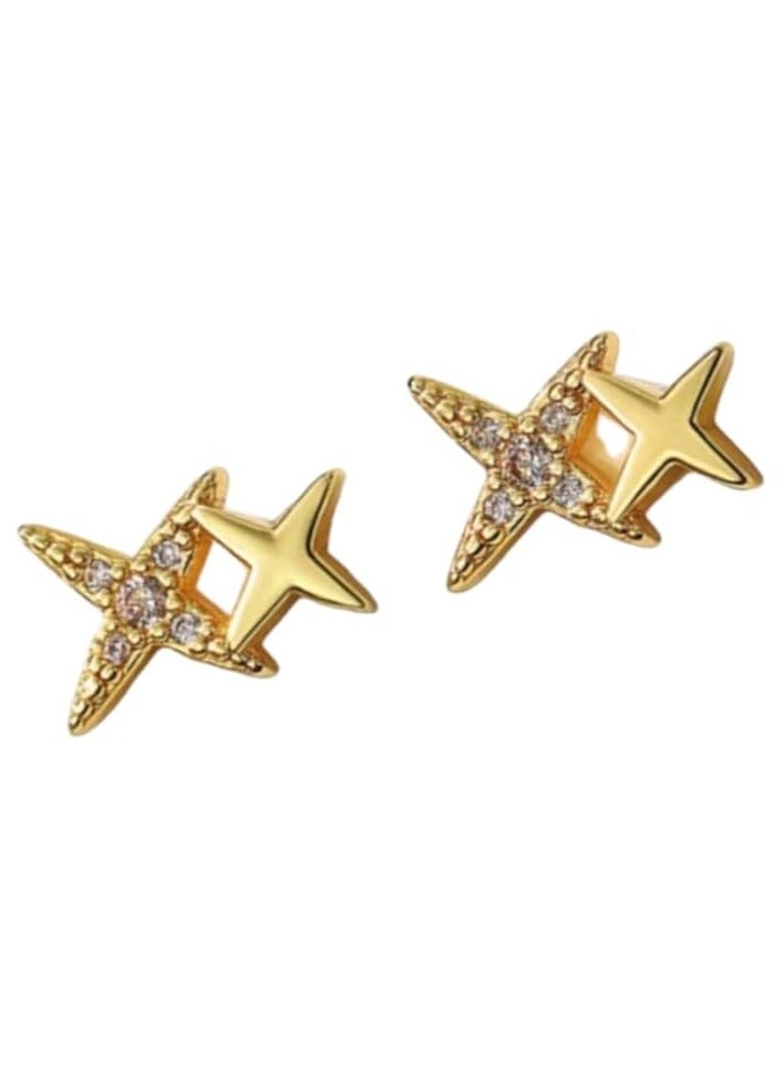 بونكا اقراط اذن انيقة للبنات والنساء من بونكا ماركة تستحقها كل امرأة حلق دبل ستار ذهبي - Image 1