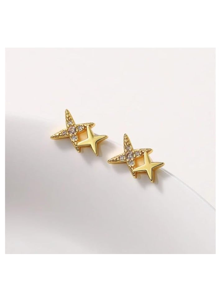 بونكا اقراط اذن انيقة للبنات والنساء من بونكا ماركة تستحقها كل امرأة حلق دبل ستار ذهبي - Image 3