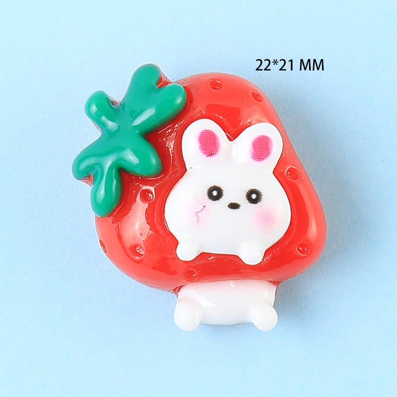 Resin Accessories Strawberry Letter Brand diy Jewelry Cream Glue Phone Case Decorative Box Patch Shoes Clothes Hairpin Material 396#02 Strawberry Rabbit