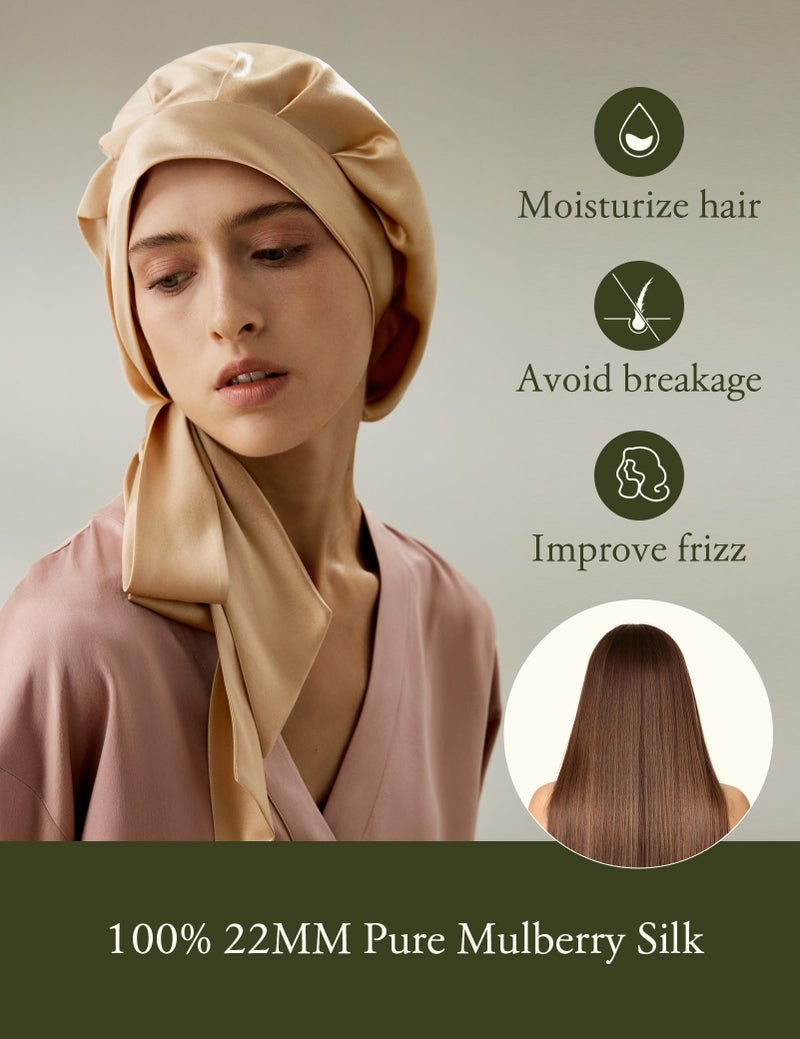 ليلي سيلك Lilysilk 100 ٪ 22mm نقي التوت الحرير قبعة النوم نساء غطاء محرك السيارة الطبيعية للحرير للنوم والعرع شعر غلاف دش بالشعر مع شريط طويل مرنة للبقاء على الجمل الخفيف - Image 5