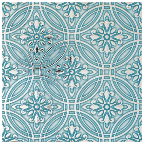 Main Street – 24-Pack of 8 x8 Peel and Stick Backsplash Wallpaper Tiles – Teal Painted Silver Design – Removable Self Adhesive Wall Tile for Kitchen, Renter-Friendly for Your Home and DIY Projects - Image 1