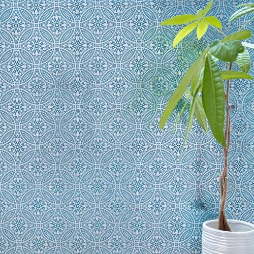 Main Street – 24-Pack of 8 x8 Peel and Stick Backsplash Wallpaper Tiles – Teal Painted Silver Design – Removable Self Adhesive Wall Tile for Kitchen, Renter-Friendly for Your Home and DIY Projects - Image 2
