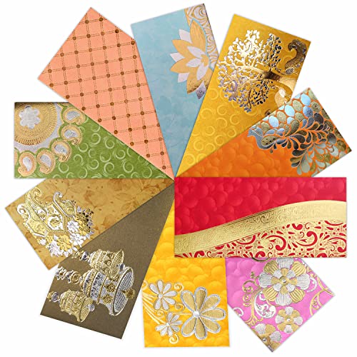 PARTH IMPEX Shagun Gift Envelope (Pack of 10) Assorted Color Designs Money Holder Fancy Packet for Christmas Diwali Easter Birthday Wedding Anniversary Designer Invitation Envelopes - Image 1