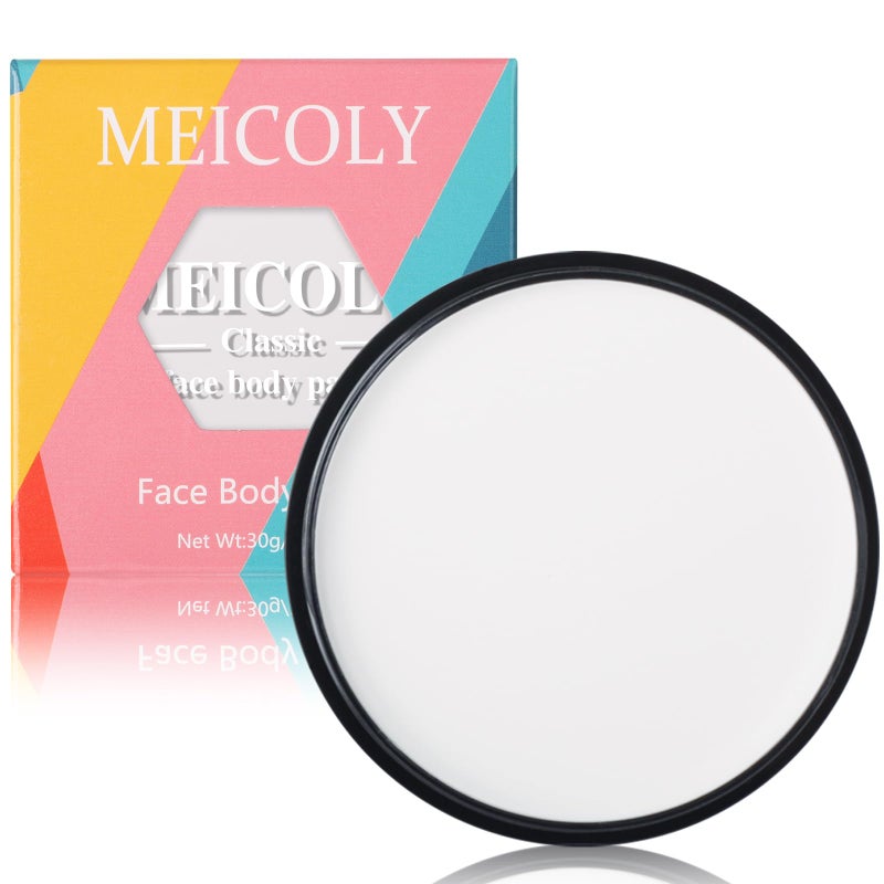 ميكولي طلاء وجه أبيض للجسم 30 جرام 1.05 أونصة مكياج مهرج أبيض هالوين قابل للغسل قائم على الماء طلاء كامل للجسم طلاء وجه فردي للبالغين والأطفال أساس SFX جوكر زومبي مصاص دماء هيكل عظمي أبيض