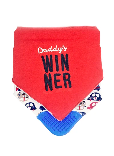 LITTLE SURPRISE BOX Little Surprise Box, 2PCS Set of Winner print premium adjustable snap button closure & Silicone teether Flap Bibs