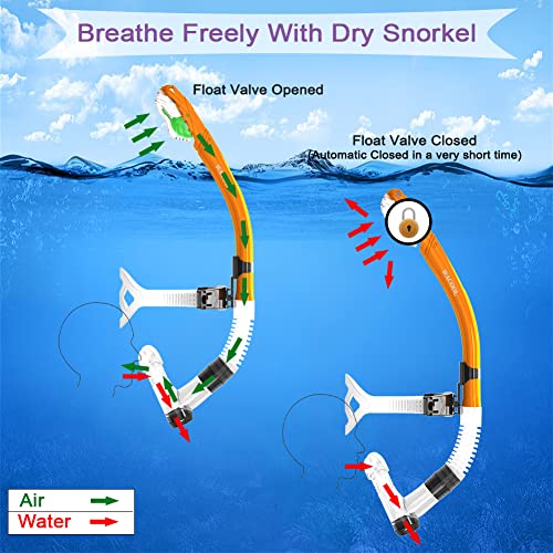WACOOL Training Headstrap Support Dry Top Snorkel Tube Comfortable Mouthpiece One-Way Purge Valve for Pool Open Water Scuba Lap Swimming Swimmer Diving Snorkeling (Orange) - Image 2