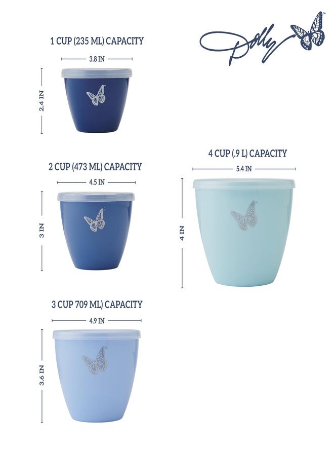 Dolly Parton Prep Bowl Set with Lids - 4-Piece Blue Butterfly Design, Airtight Storage, Mixing and Serving Bowls, Dishwasher Safe, 1-4 Cup Sizes - Image 2