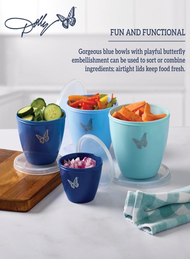 Dolly Parton Prep Bowl Set with Lids - 4-Piece Blue Butterfly Design, Airtight Storage, Mixing and Serving Bowls, Dishwasher Safe, 1-4 Cup Sizes - Image 5