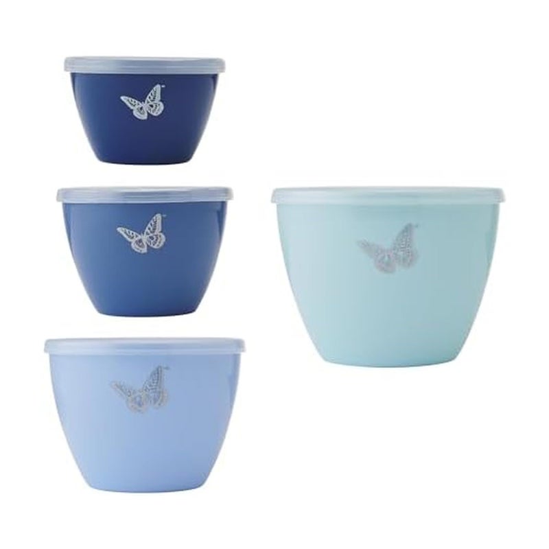 Dolly Parton Prep Bowl Set with Lids - 4-Piece Blue Butterfly Design, Airtight Storage, Mixing and Serving Bowls, Dishwasher Safe, 1-4 Cup Sizes - Image 1
