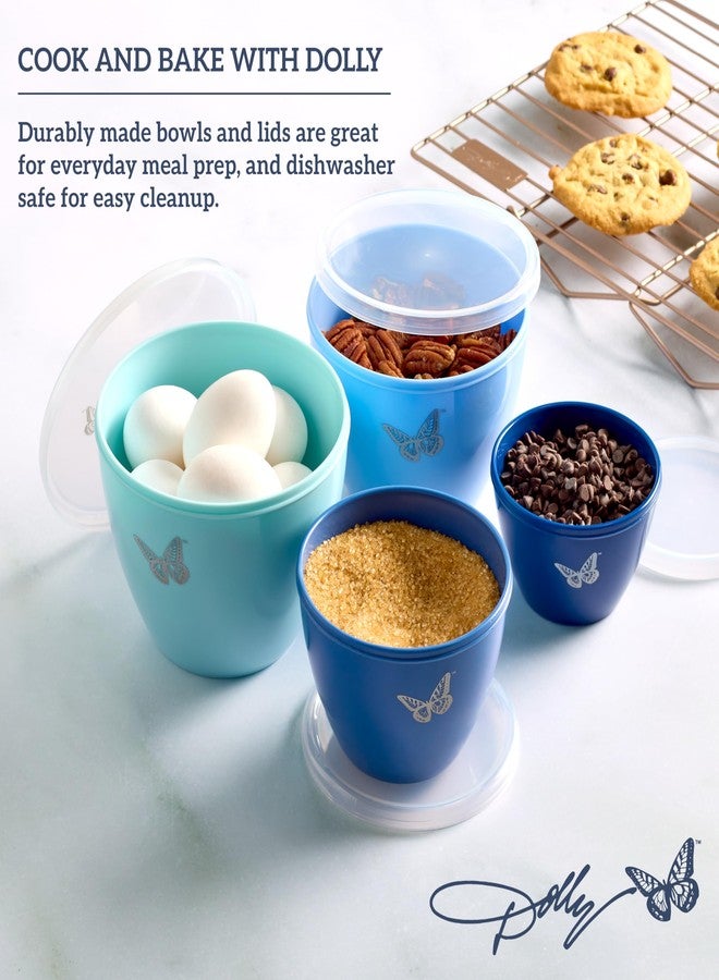 Dolly Parton Prep Bowl Set with Lids - 4-Piece Blue Butterfly Design, Airtight Storage, Mixing and Serving Bowls, Dishwasher Safe, 1-4 Cup Sizes - Image 3