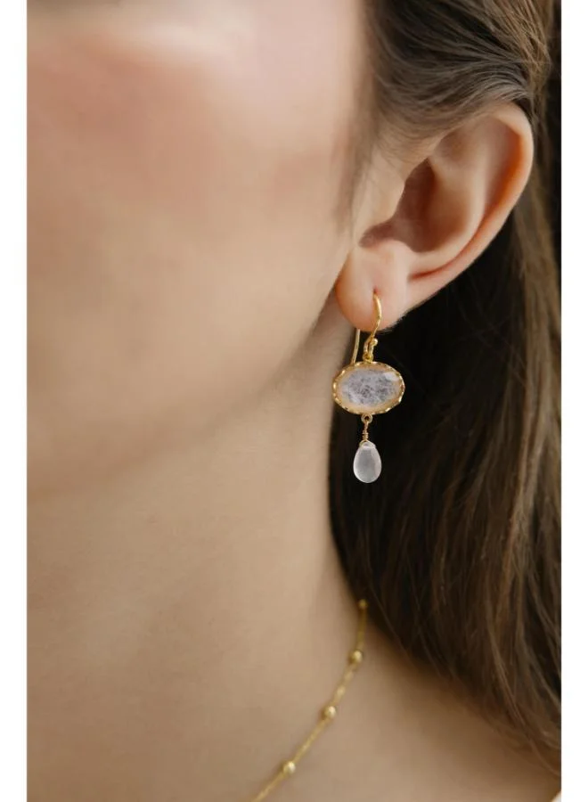 جواندلينا Silver Yellow Gold Plated Earrings with Semi Precious Stones