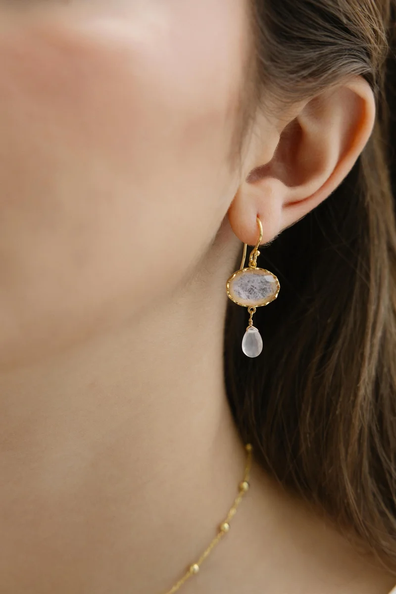 Guendalina Silver Yellow Gold Plated Earrings with Semi Precious Stones