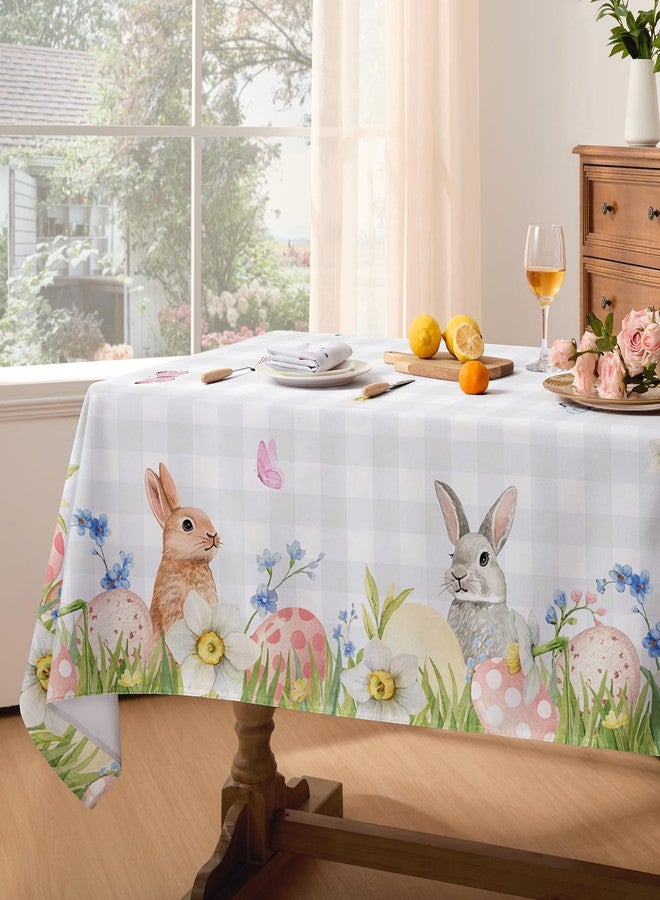 Softalker Spring Easter Tablecloth Rectangle - Bunny & Eggs Buffalo Plaid Flower Table Cloths, Stain Resistant Wrinkle Free Table Covers for Dinner/Party/Picnic/Outdoor, Grey Checkered 60 x 84 Inch - Image 4
