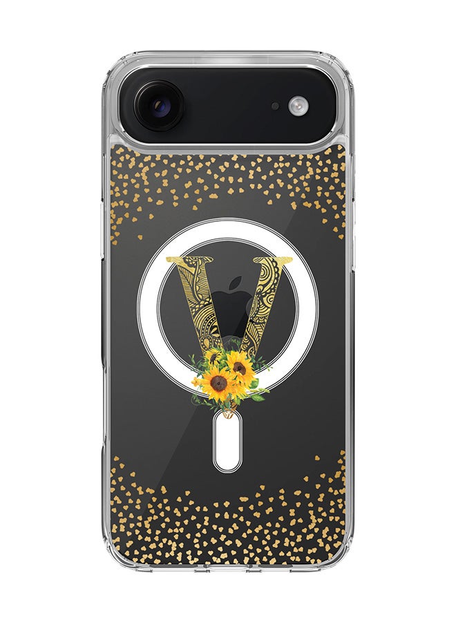 Classic Clear MagSafe Case for iPhone 17 Air , Hybrid Soft Case Flexible Edges Anti Drop TPU PC Gel Thin Transparent Cover [ Designed for iPhone 17 Air ] - Custom Monogram Initial Letter Floral Pattern Alphabet - V  (Clear )