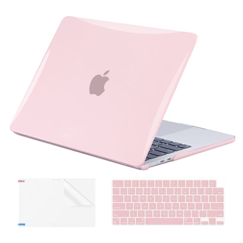 EooCoo Case Compatible with MacBook Air 15 inch M5 2026 2025-2023 Release M4 M3 M2 Model A3448 A3241 A3114 A2941, Plastic Hard Shell Case & Keyboard Cover & Screen Protector, Crystal Pink - Image 1