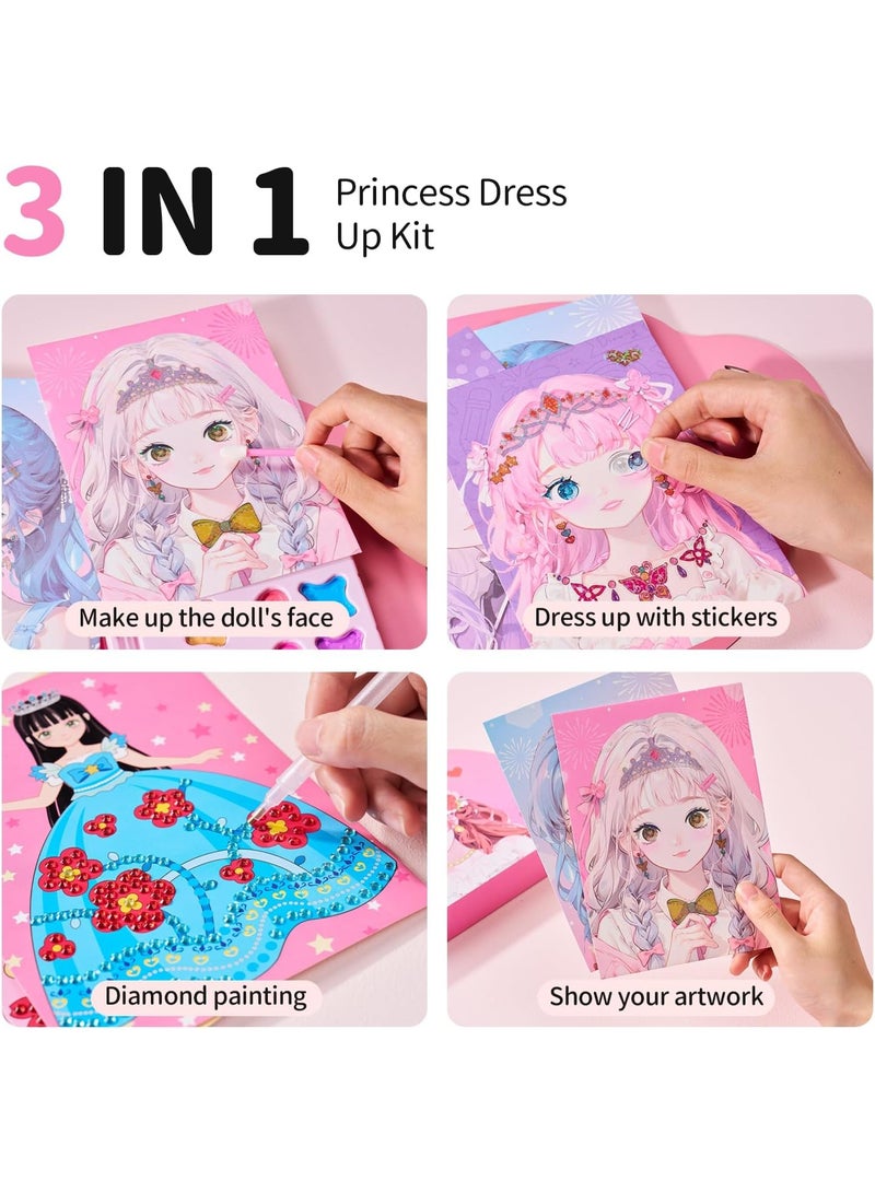 مجموعة ألعاب تعبيرية للفتيات بالصوف الورقي، مجموعات الحرف الورقية، نشاط فنون وحرف مع لوحة الماس وملابس الأميرات، هدية مثالية لحفلات أعياد الميلاد للفتيات من عمر 4 إلى 9 سنوات - Image 4