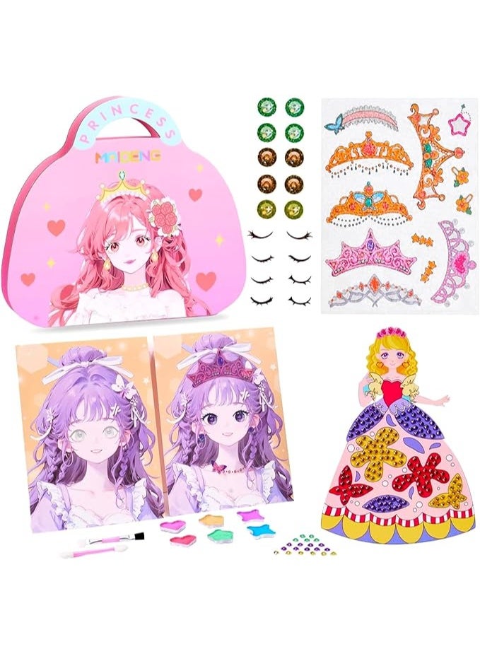 مجموعة ألعاب تعبيرية للفتيات بالصوف الورقي، مجموعات الحرف الورقية، نشاط فنون وحرف مع لوحة الماس وملابس الأميرات، هدية مثالية لحفلات أعياد الميلاد للفتيات من عمر 4 إلى 9 سنوات - Image 1