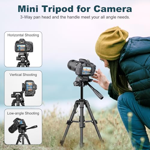 JOILCAN Mini Tripod for Camera, 25" Tabletop Camera Tripod, Portable Travel Tripod w/Phone & Tablet Holder, Lightweight Aluminum Tripods for DSLR Phone Spotting Scope - Image 2
