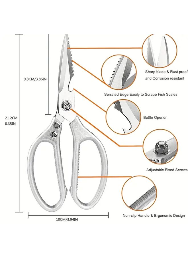 Stainless Steel Kitchen Shears Heavy Duty Dishwasher Safe 1pc Silvery - Image 4
