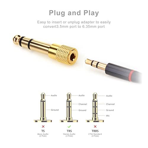 KEBILSHOP 1/4'' to 3.5mm Stereo Headphone Adapter for Audio Connector Cable, 3.5mm(1/8'') Female to 6.35mm (1/4'') Male Jack Plug Stereo Adapter for Headphone, Amp Adaptor - Image 5