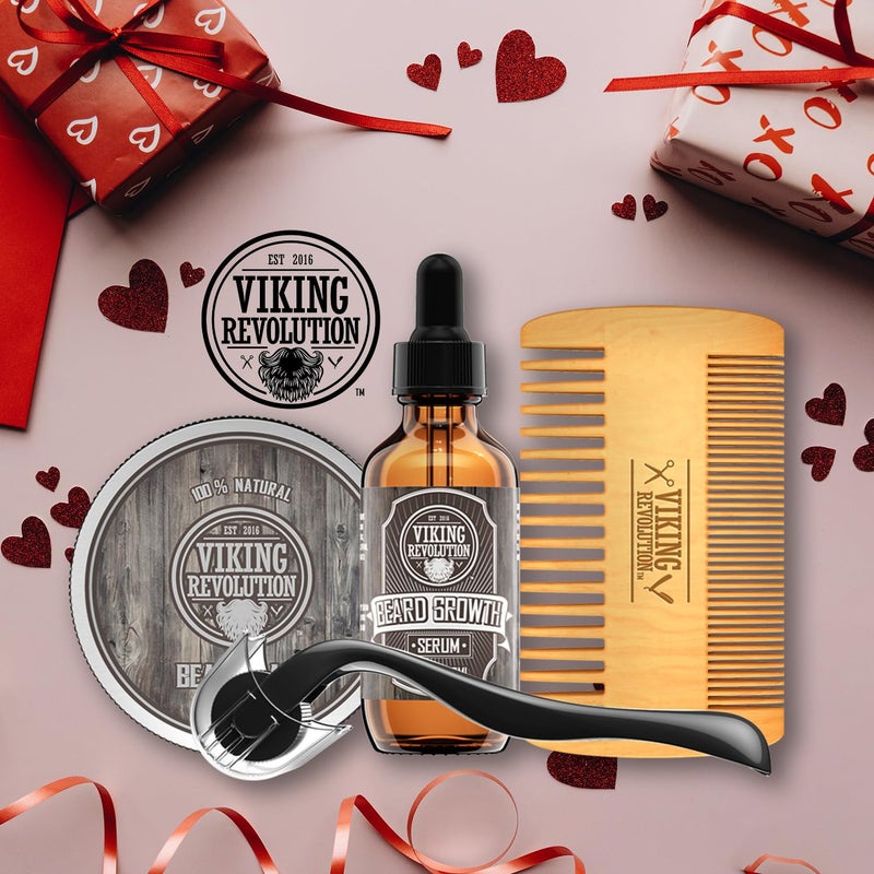 Viking Revolution Beard Growth Kit - Oil, Balm, Serum, Derma Roller & Wooden Comb for Beard & Mustache Growth - Image 2