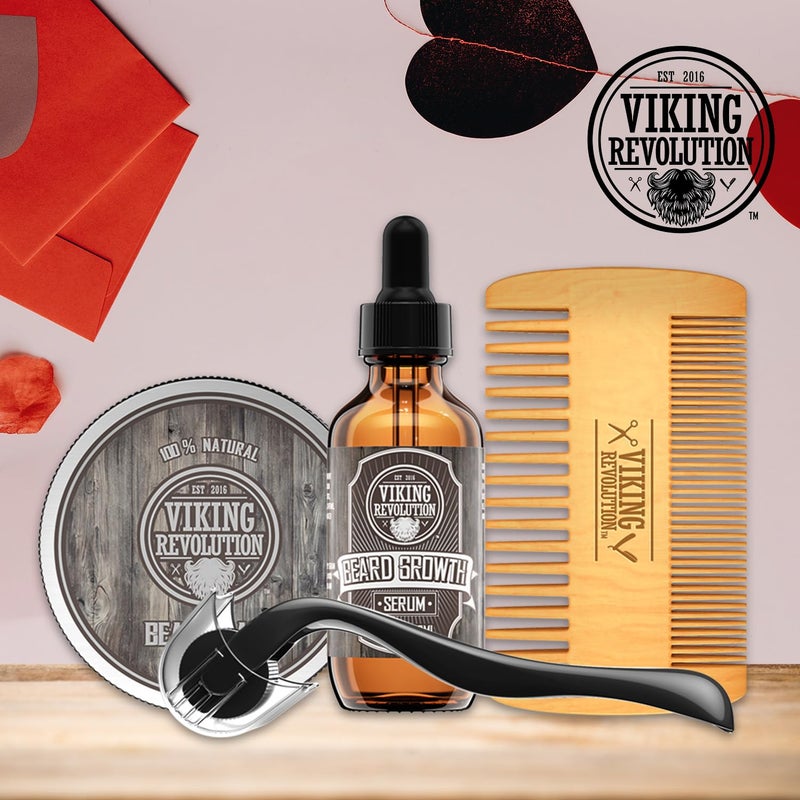 Viking Revolution Beard Growth Kit - Oil, Balm, Serum, Derma Roller & Wooden Comb for Beard & Mustache Growth - Image 3