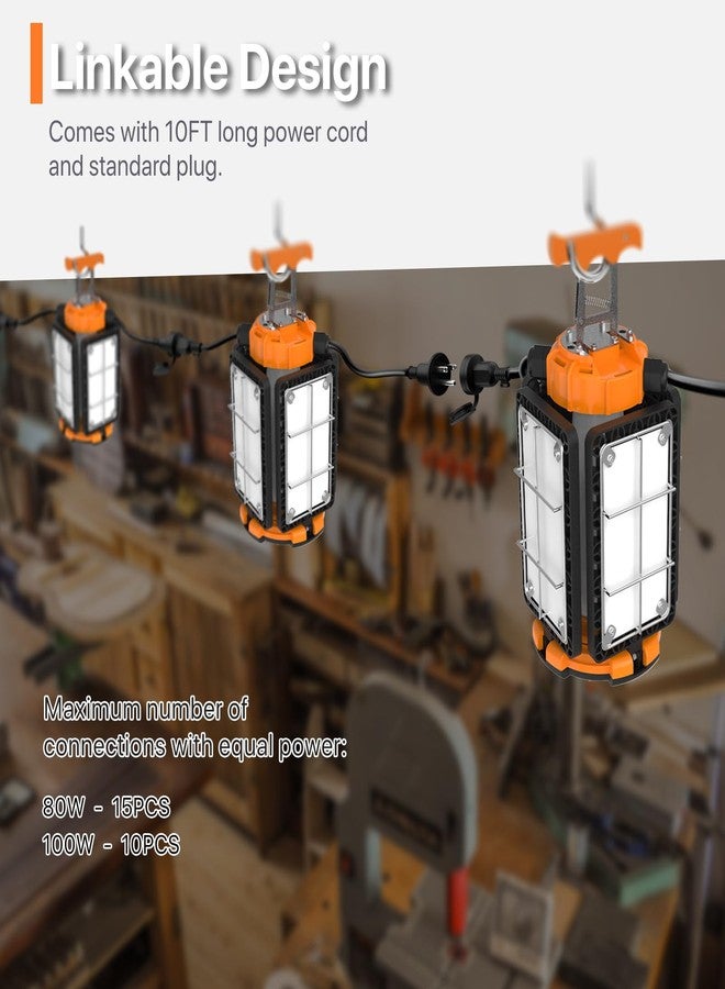 Litezone LED Temporary Work Light: 100W 15000Lumen with Brightness Adjustable Switch, 4 Deformable Panels Linkable Hanging Work Light, Portable 5000K Led Work Light for Workshop Construction Site Garage - Image 3