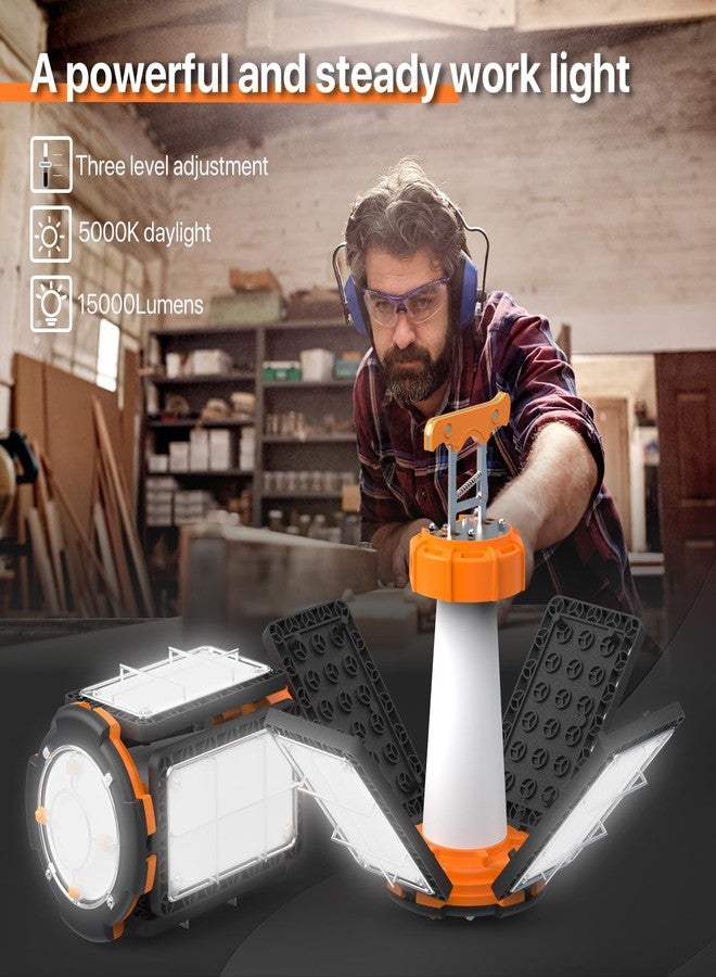 Litezone LED Temporary Work Light: 100W 15000Lumen with Brightness Adjustable Switch, 4 Deformable Panels Linkable Hanging Work Light, Portable 5000K Led Work Light for Workshop Construction Site Garage - Image 2