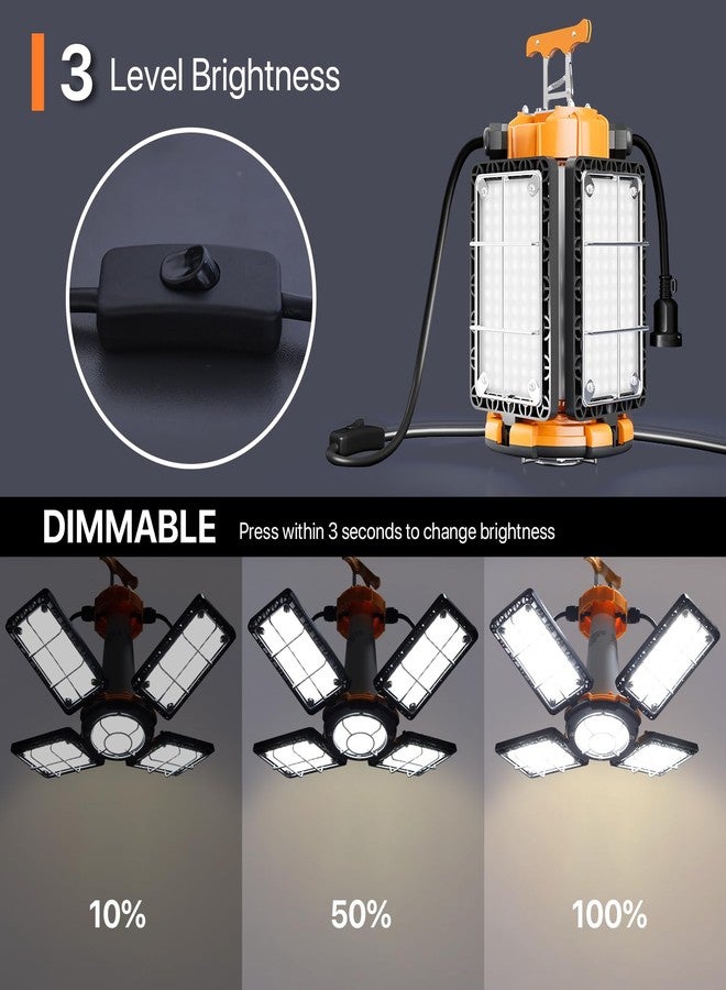 Litezone LED Temporary Work Light: 100W 15000Lumen with Brightness Adjustable Switch, 4 Deformable Panels Linkable Hanging Work Light, Portable 5000K Led Work Light for Workshop Construction Site Garage - Image 4
