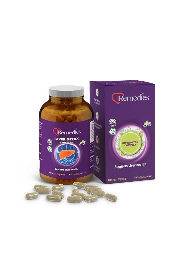 iRemedies مجمع iLiver Detox من iRemedies – دعم صحة الكبد مع الشوك الحليب، الهندباء، ومضادات الأكسدة – 60 كبسولة - Image 1