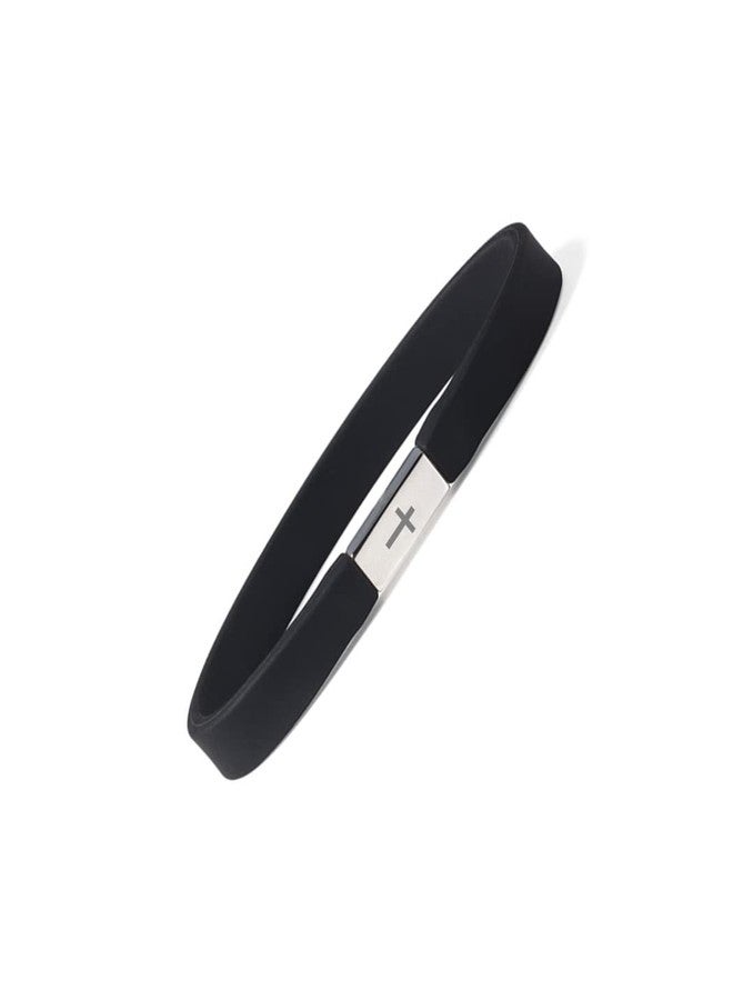 HOMLIFPER Cross Bracelet for Men Women, Stainless Steel Script Faith Silicone Waterproof Wristbands Sport Scripture Religious ID Bracelet for Young Adults - Image 3