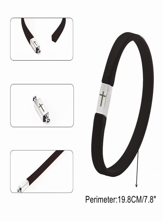 HOMLIFPER Cross Bracelet for Men Women, Stainless Steel Script Faith Silicone Waterproof Wristbands Sport Scripture Religious ID Bracelet for Young Adults - Image 2