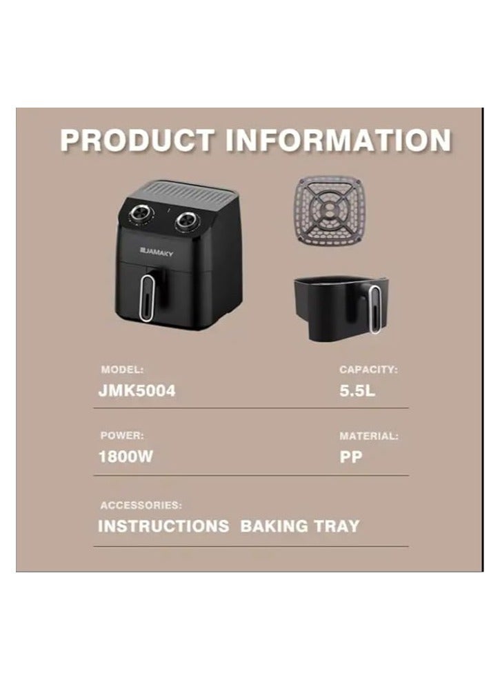 Jamaky Air Fryer, 1800W, 5.5L, Black, JMK5004
