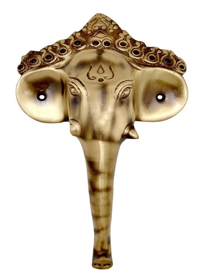 Two Moustaches Brass Ganesha Mask Door Handle, Main Door Handles, Brass Door Handles, Door Pulls, Door Handle for Home & Office, Ganesha Design Handle, Antique Brown, Standard, Pack of 1 - Image 1