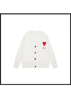 Trendy Brand Love Knit Cardigan Oversized V-Neck Sweater White [2105v collar cardigan style]