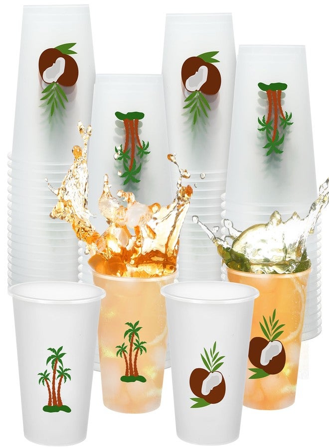 Jingmore 24 Pcs Luau Party Cups 12oz Hawaiian Tropical Coconut Tree Frosted Plastic Disposable Drinking Cups Bulk Palm Tree Tiki Drinkware for Summer Beach Luau Hawaiian Party Supplies Decorations(Hawaii) - Image 1