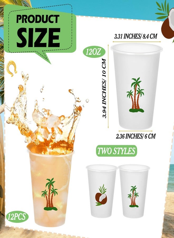 Jingmore 24 Pcs Luau Party Cups 12oz Hawaiian Tropical Coconut Tree Frosted Plastic Disposable Drinking Cups Bulk Palm Tree Tiki Drinkware for Summer Beach Luau Hawaiian Party Supplies Decorations(Hawaii) - Image 2