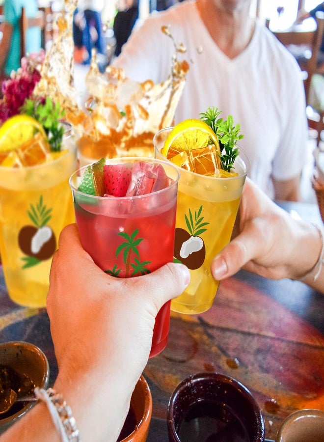 Jingmore 24 Pcs Luau Party Cups 12oz Hawaiian Tropical Coconut Tree Frosted Plastic Disposable Drinking Cups Bulk Palm Tree Tiki Drinkware for Summer Beach Luau Hawaiian Party Supplies Decorations(Hawaii) - Image 3
