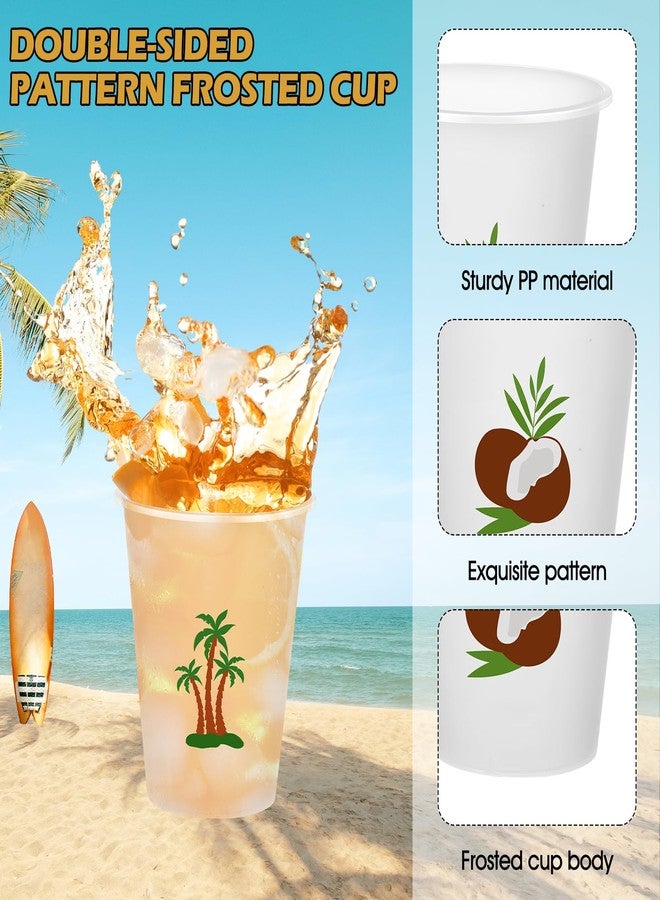 Jingmore 24 Pcs Luau Party Cups 12oz Hawaiian Tropical Coconut Tree Frosted Plastic Disposable Drinking Cups Bulk Palm Tree Tiki Drinkware for Summer Beach Luau Hawaiian Party Supplies Decorations(Hawaii) - Image 4