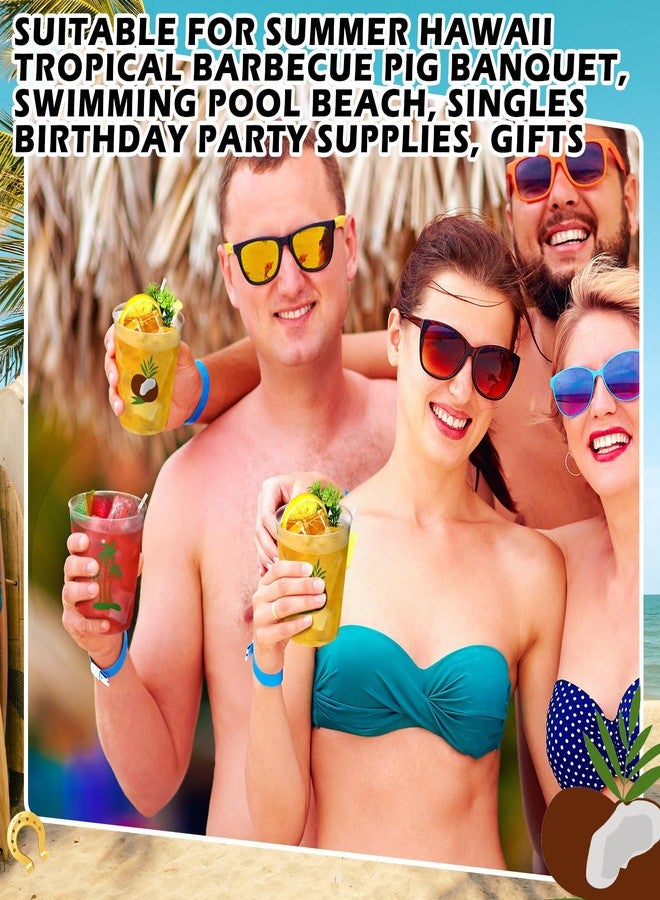 Jingmore 24 Pcs Luau Party Cups 12oz Hawaiian Tropical Coconut Tree Frosted Plastic Disposable Drinking Cups Bulk Palm Tree Tiki Drinkware for Summer Beach Luau Hawaiian Party Supplies Decorations(Hawaii) - Image 5
