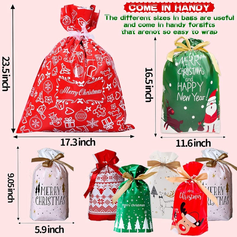 Funnlot Christmas Drawstring Gift Bags 32PCS in 7 Styles Christmas Wrapping Bags Xmas Treats Bags Christma s Party Favor Pouch Goody Sweet Treat Candy Bags with Ribbon Ties - Image 2