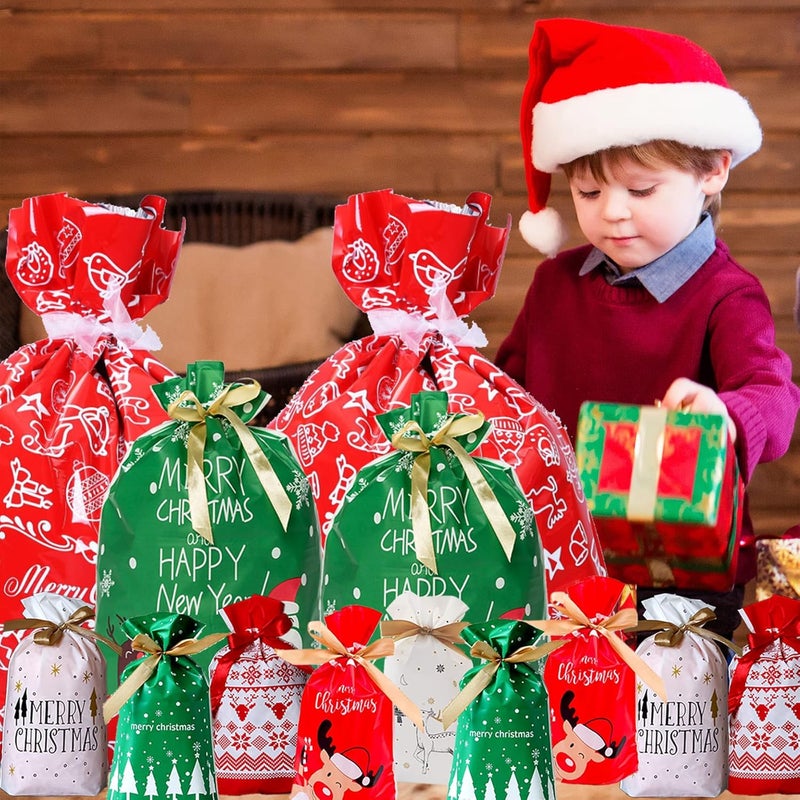 Funnlot Christmas Drawstring Gift Bags 32PCS in 7 Styles Christmas Wrapping Bags Xmas Treats Bags Christma s Party Favor Pouch Goody Sweet Treat Candy Bags with Ribbon Ties - Image 4