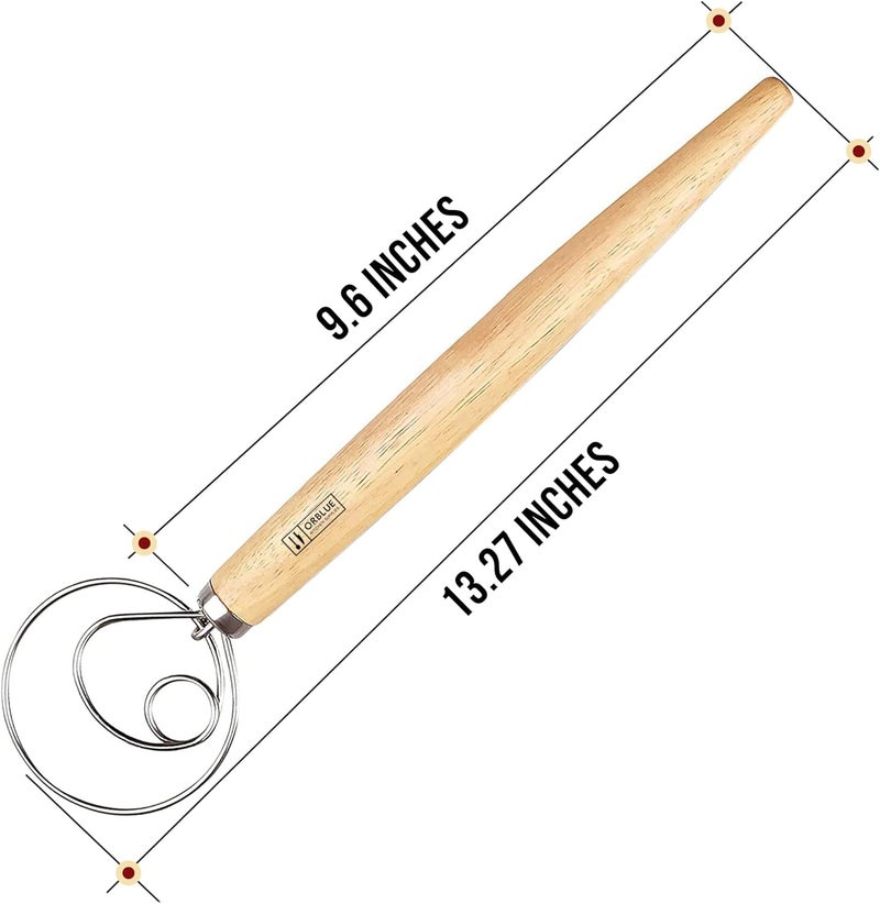 Orblue Premium Danish Dough Whisk - Dutch Whisk with Stainless Steel Ring - Danish Whisk for Bread, Pastry or Pizza Dough, 13-inch 1-PACK - Image 4