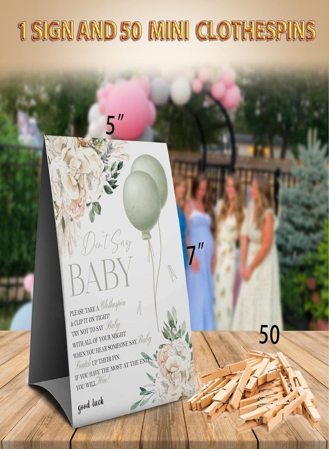 Muruseni Don't Say Baby Clothespin Games Sign(1 Sign + 50 Mini Clothespins), Sage Green Baby Shower Games, Gender Neutral Baby Shower - Image 3