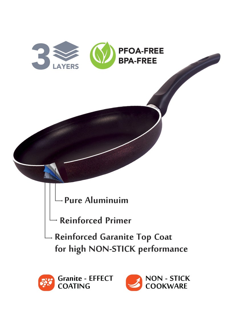 جراندي طقم قدور ومقالي مطلية بالجرانيت بأسطح مانعة للالتصاق ومقابض باكاليت  وأغطية من الزجاج  وخالية من حمض بيرفلورو الأوكتانويك مكون من 6 قطع تيتانيوم 20-26-24-28 لون احمر غامق - Image 2