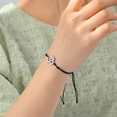 EUEAVAN Hindu OM OHM AUM Sanskrit Symbols Spiritual Bracelet luck Couple Charm Jade Thread Bangle Yoga Amulet Anklets Jewelry Accessories (black) - Image 2