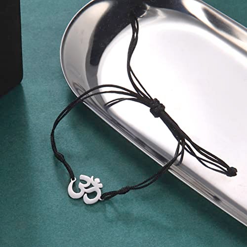 EUEAVAN Hindu OM OHM AUM Sanskrit Symbols Spiritual Bracelet luck Couple Charm Jade Thread Bangle Yoga Amulet Anklets Jewelry Accessories (black) - Image 3