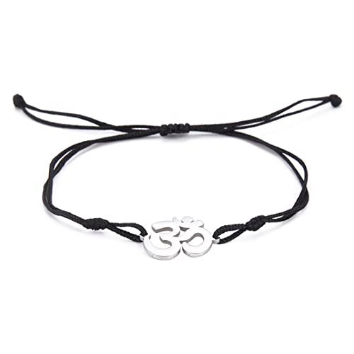 EUEAVAN Hindu OM OHM AUM Sanskrit Symbols Spiritual Bracelet luck Couple Charm Jade Thread Bangle Yoga Amulet Anklets Jewelry Accessories (black) - Image 1